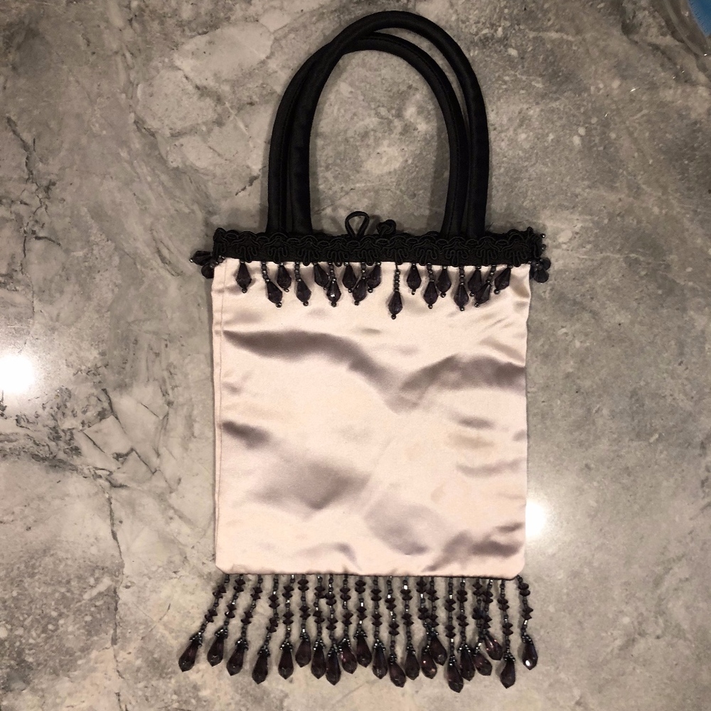 Angelica Silky Silver Beaded Evening Handbag